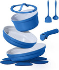 CAROTE 9pcs Pots and Pans Set,Ceramic Cookware Sets Non Stick with Detachable Handle, Induction Kitchen Pots and Pans,RV Cooking Set, Oven/Dishwasher/Fridge Safe, Malta Blue
