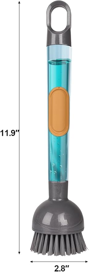 Soap Dispensing Dish Brush Storage Set with 360° Rotating Head, Kitchen Brush with 2 PCS Different Brush Heads & 3 PCS Sponges, Dish Brush Set with Handle for Dishes, Sink, Pans, Pots.