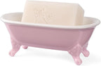 6.5" Ceramic Mini Decorative Clawfoot Bathtub Bar Soap Dish, Kitchen Sponge Holder and Shower Tray for Bathroom, 1 Pack (Pink)