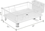 Small Dish Drying Rack, Space Saving Dish Racks for Kitchen Counter, Kitchen Organizer Dish Drainer with Cutlery Holder for Spoons and Forks, 11''W x 15''L, White