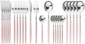 JASHII Flatware Serving Set 24 Piece, Stainless Steel Silverware Set, Pink Silver Cutlery Set, Modern Elegant Tableware Set for Party, Christmas, Dinner (Pink Silver)
