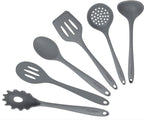 Culinary Couture Grey Silicone Kitchen Utensils Set of 6, Non-Stick Heat-Resistant Silicone Kitchen Utensils Set with Steel Inner Core