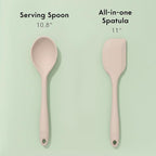 Non-Toxic Platinum Silicone Kitchen Utensil Set of 2 – Non-Scratch Cooking Spoon & Spatula, 100% Plastic Free, Stainless Steel Core, Heat Resistant 500°F, Beige