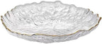 Glass Salad Bowl Irregular Lotus Flower Shape Serving Bowls, Mixing Nut Bowls for Kitchen Fruist, Snack, Dessert, and Ice Cream Candy Dishes (Plate with Gold Rim Crystal Clear, Small)