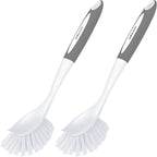 Amazer Dish Brush with Handle, 2 Pack Kitchen Scrub Brushes for Cleaning, Dish Scrubber with Stiff Bristles for Sink, Pots, Pans (Grey+Grey)