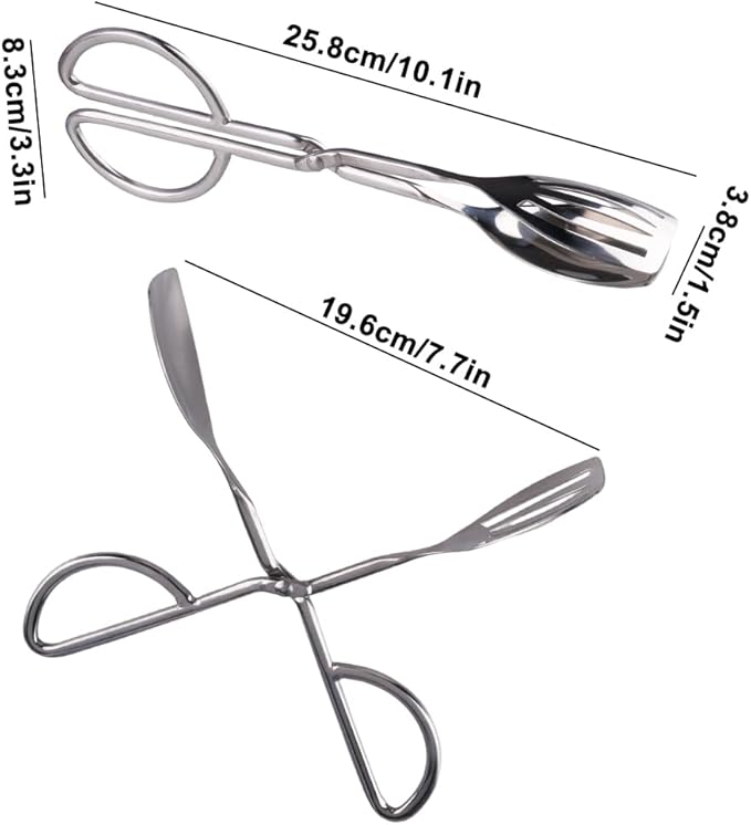 2 Pcs Serving Tongs, 10 Inch Buffet Tongs, Stainless Steel Kitchen Tong with Comfort Grip for Salads, Appetizers, Cake, Bread, Cooking, Party, Barbecue, Desserts, Ice - Silver