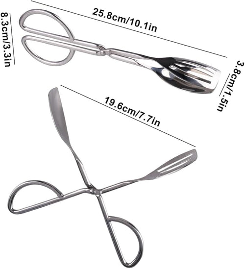 2 Pcs Serving Tongs, 10 Inch Buffet Tongs, Stainless Steel Kitchen Tong with Comfort Grip for Salads, Appetizers, Cake, Bread, Cooking, Party, Barbecue, Desserts, Ice - Silver