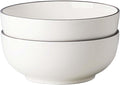 Dafuceramic Salad Bowls, 120 OZ(10") Large Serving Bowls Set of 2, Ceramic White Serving Bowls for Salad, Soup, Pasta and Dinner, Large Porcelain Bowl Set for Entertaining with Black on the Rim