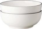 Dafuceramic Salad Bowls, 120 OZ(10") Large Serving Bowls Set of 2, Ceramic White Serving Bowls for Salad, Soup, Pasta and Dinner, Large Porcelain Bowl Set for Entertaining with Black on the Rim