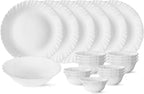 Borosil Gourmet Dinnerware Set For 6, 19 Pieces, White Dinner Plates and Bowls Sets, Chip Resistant Tempered Opal Glass, Stain Resistant, Dishwasher & Microwave Safe Dinner Set For Gifting, Serves 6