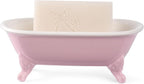 6.5" Ceramic Mini Decorative Clawfoot Bathtub Bar Soap Dish, Kitchen Sponge Holder and Shower Tray for Bathroom, 1 Pack (Pink)