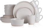 Stone Lain Jules Stoneware 16-Piece Dinnerware Set, Plates and Bowls, Service for 4, Off White, Microwave & Dishwasher Safe