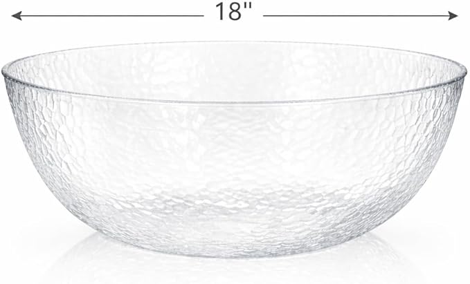 Lillian Collection Stunning Clear Plastic Round Hammered Bowl - 18" (4 Pc.) - Unique Textured Design - Perfect for Parties & Displays