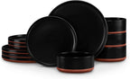 LIANYU 12 Pieces Porcelain Dinnerware Sets, Premium Plates and Bowls Set, High-Fired Ceramic Dishes Set for 4, Chip & Scratch Resistant, Microwave Dishwasher Safe, Charcoal Black
