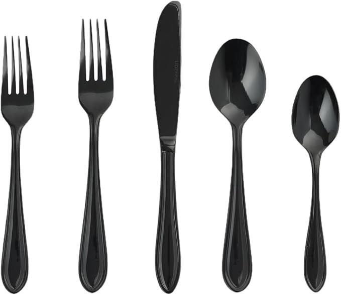 Black Silverware Set, 40-Piece Stainless Steel Flatware for 8, Heavy-Duty 18/0 Stainless Steel Utensils,Mirror Polished Dishwasher Safe for Home & Kitchen Dining