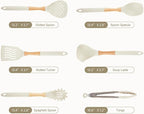 Kitchen Utensils Set - 7 PCS Non-Stick Silicone Cooking Utensils Set Spatula Set with Holder, Wooden Handle Spoon,Tongs,Whisk Kitchen Gadgets Tools Set for Nonstick Cookware (Cream White-7Max)