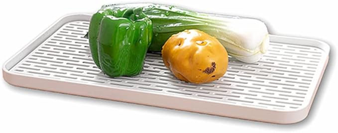 2Packs Serving Tray & Dish Rack & Flat Drain Board, Multi-Use Tray for Serving, Fruit Drain, Cup Drain, Vegetable Drain, White & Grey, Perfect for Coffee, Kitchen, (6.69W x 12.2L)