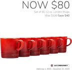 Le Creuset Stoneware Set of 6 London Mugs, 12 oz. Each, Multi-Color