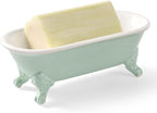 6.5" Ceramic Mini Decorative Clawfoot Bathtub Bar Soap Dish, Kitchen Sponge Holder and Shower Tray for Bathroom, 1 Pack(Bright Teal)
