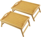 WKWKER Bamboo Bed Tray Table with Folding Legs Set of 2 Foldable Breakfast Tray Portable Serving Table Laptop Snack Drawing Breakfast Trays for Bed (Set of 2)