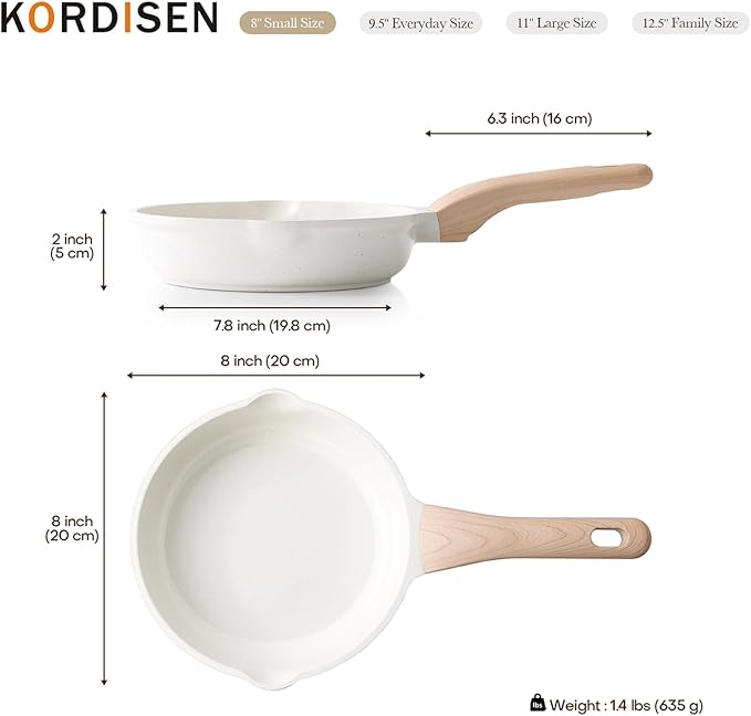 Kordisen Ceramic Non Stick Frying Pans Skillet, 8 Inch Ceramic Small Egg Pan Nonstick for Cooking Non Toxic, Healthy Induction Cookware, Heat Resistant Handle, PFOA & PFAS Free