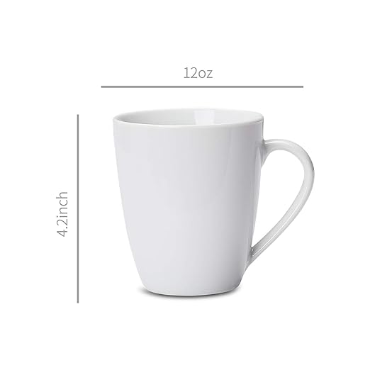Amazon Basics Porcelain Heat Resistant Coffee Mugs, Microwave and Oven Safe, 12 oz, White, 12 Count
