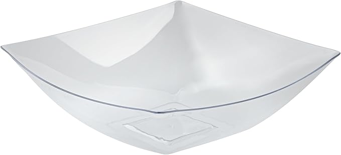 Restaurantware Moderna 64 Ounce Fancy Plastic Bowls 10 Square Disposable Salad Bowls - Durable Heavy-duty Clear Plastic Bowls For Warm And Cold Foods