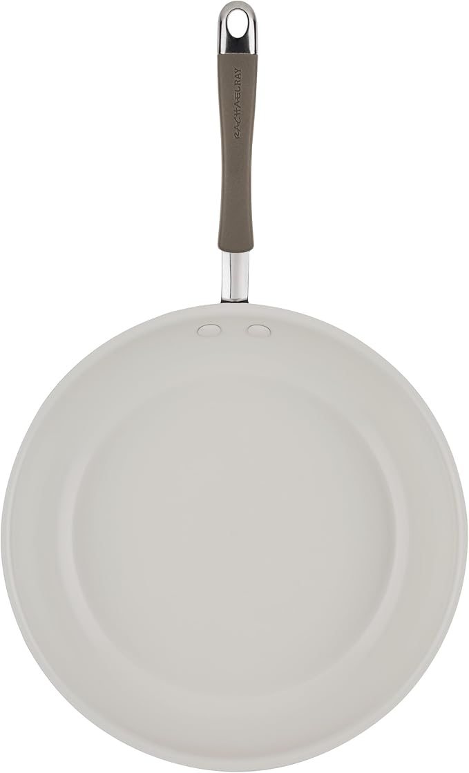 Rachael Ray Cucina Ceramic Nonstick Frying Pan/Skillet, 12.5 Inch Non Stick Open Fry Pan, Dishwasher Safe - Almond