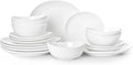 Sweese 18-Piece Dinnerware Sets for 6, Porcelain Plates and Bowls Set, Scratch Resistant Dishes, Microwave and Oven Safe Dishware, Snow White