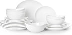 Sweese 18-Piece Dinnerware Sets for 6, Porcelain Plates and Bowls Set, Scratch Resistant Dishes, Microwave and Oven Safe Dishware, Snow White