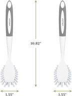 Amazer Dish Brush with Handle, 2 Pack Kitchen Scrub Brushes for Cleaning, Dish Scrubber with Stiff Bristles for Sink, Pots, Pans (Grey+Grey)