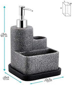 ZCCZ Black Soap Dispenser with Sponge Holder, Kitchen Soap Dispenser Pump, Sponge Caddy and Brush Holder 3 in 1 Set Organizer for Sink Countertop, Removable Tray, Marble Look (Brush NOT Included)