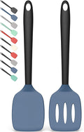 Coukre 2 Pack Silicone Spatula Set, High Heat Resistant, BPA Free Kitchen Spatula, Solid & Slotted Turner for Non-Stick Pans, Sautéing, and Flipping (2, DarkBlueBlack)