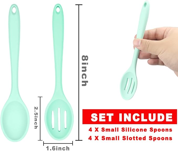 ELANE 8 Pcs Silicone Cooking Spoons Set,Mixing Spoons for Cooking Spoons for Nonstick Cookware Silicone Serving Spoons,Mixing Spoons for Cooking (Green)