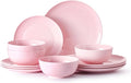 KINGSTONE 24-Piece Bone China Dinnerware Set for 8, Lightweight Porcelain Round Plates and Bowls Set, Durable Scratch Resistant Ceramic Dinner Set, Microwave & Dishwasher Safe, Sakura Pink