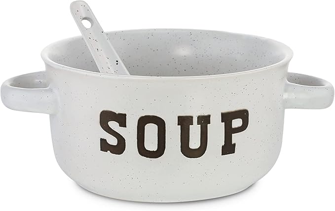 ZENVY Soup Bowl Set of 4 | Ceramic Soup Bowls and Spoons | 22 Ounce (Speckled)