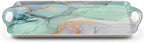 Serving Tray Decorative Tray with Handles Multi-Purpose Rectangular Serving Trays for Restaurant, Parties, Coffee Table, Kitchen - Teal Marble Pattern