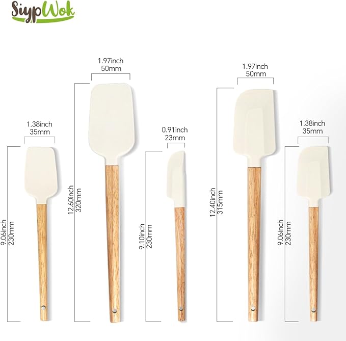 Silicone Spatula Set, Food Grade Rubber Spatula-4 Piece Nonstick Rubber Spatulas, Spoonula, Jar Scraper for Cooking, Baking, Mixing, Frosting - Heat Resistant Up to 600°F (5 Pcs Spatula White)
