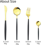 JASHII Flatware Serving Set 24 Piece, Stainless Steel Silverware Set, Titanium Black Gold Cutlery Set, Modern Elegant Tableware Set for Party, Christmas, Dinner (Black Gold)