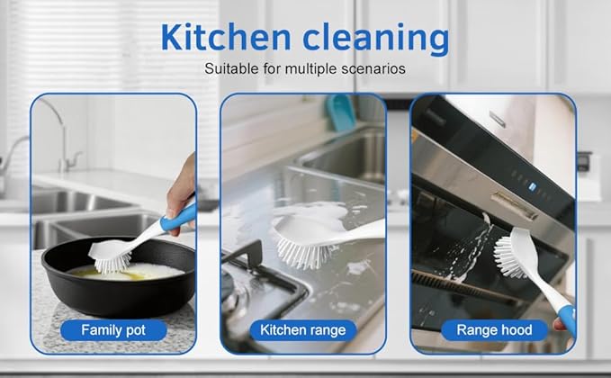 Long Handle Kitchen Cleaning Brush Set of 2, Long Handle Tableware Brush for Dishes, Sinks, pots, Pans, Long Handle Bottle Brush for Water Bottles, Glassware