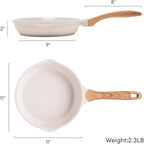 JEETEE 11 Inch Nonstick Frying Pan, Stone Coating Cookware, Nonstick Omelette Pan with Heat-Resistant Handle, Induction Skillet for Eggs (Beige)