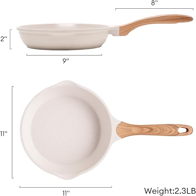JEETEE 11 Inch Nonstick Frying Pan, Stone Coating Cookware, Nonstick Omelette Pan with Heat-Resistant Handle, Induction Skillet for Eggs (Beige)