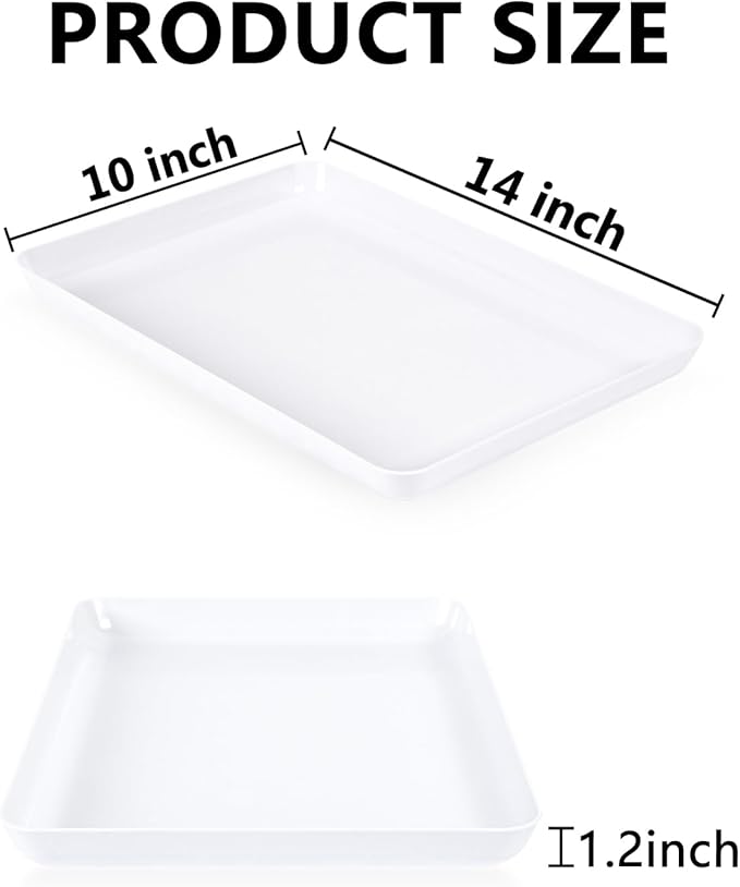 YOUBET 6 PCS Plastic Serving Trays - White Trays for Serving Food - Super Strong Disposable Platters, Heavy Duty Plastic Trays for BBQ, Picnic, Party, Wedding