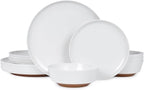 Webbylee 12-Piece Melamine Dinnerware Set for 4 – Unbreakable Plates & Bowls, BPA-Free, Lightweight, Two-Tone White & Brown, Ideal for Family Meals, Camping, Picnic, Parties