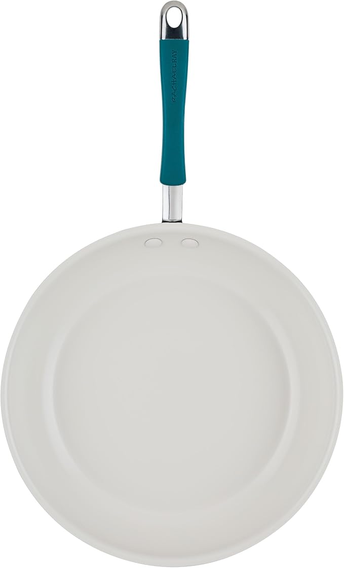 Rachael Ray Cucina Ceramic Nonstick Frying Pan/Skillet, 12.5 Inch Non Stick Open Fry Pan, Dishwasher Safe - Marine Blue
