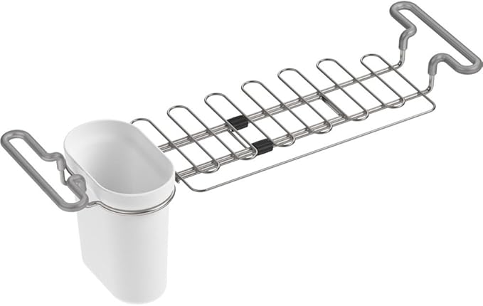 Kohler K-5473-0 Multi-Purpose Over-The-Sink Drying Rack, Caddy with Kitchen Towel Bar Holder, Soaking Cup. Expandable 14.6" to 17.6", White