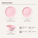 KINGSTONE 24-Piece Bone China Dinnerware Set for 8, Lightweight Porcelain Round Plates and Bowls Set, Durable Scratch Resistant Ceramic Dinner Set, Microwave & Dishwasher Safe, Sakura Pink
