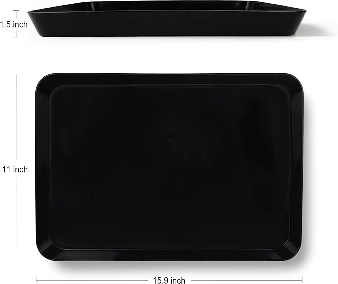 greenandlife 4 pcs 16" x 11" Large Serving Trays for Party Supplies, Plastic Platters for Serving Food, Unbreakable Reusable Trays for Snack, Fruit, Cookies, Desserts in Kitchen, BPA Free, Black