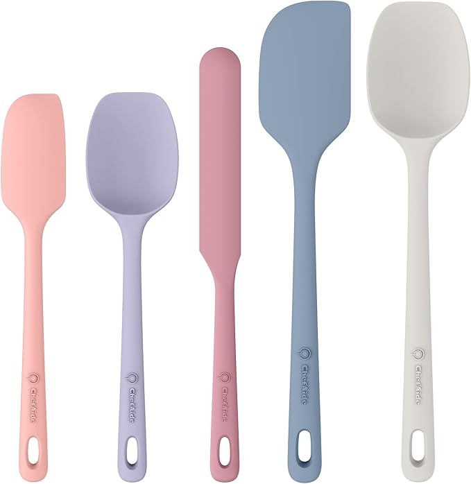 5 Pieces Silicone Spatula Set, Food Grade Rubber Spatula, Upgrade Strong Handle with Ergonomic Grip, Heat Resistant Up to 600°F for Nonstick Cookware, Cooking