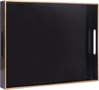 MAONAME Black Serving Tray with Handles, Rectangular Decorative Tray, Modern Coffee Table Trays, Plastic Ottoman Trays for Bathroom, Decor, 15.7” x 11.8” x 1.57"